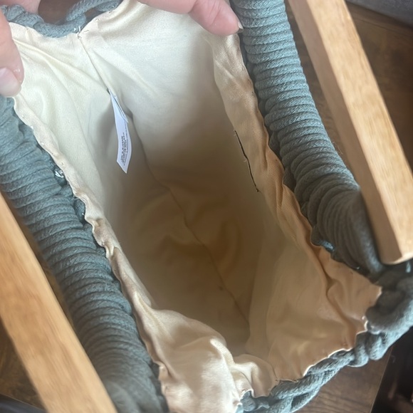 A New Day Blue Macrame/Crocheted Handbag Purse with Wood Handles - Picture 11 of 13